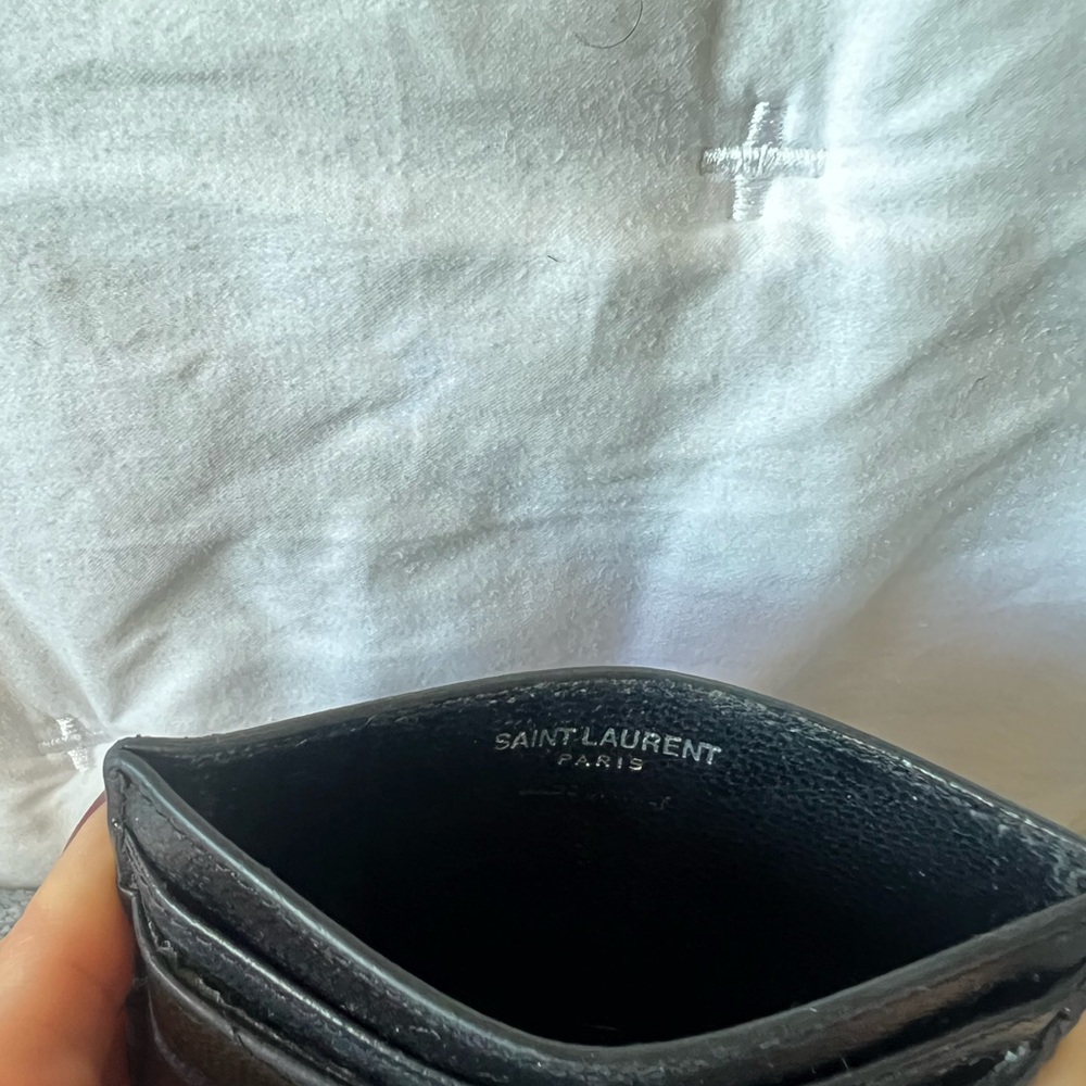 Saint Laurent Black Leather Card Sleeve with Stamped Logo - Picture 3 of 4